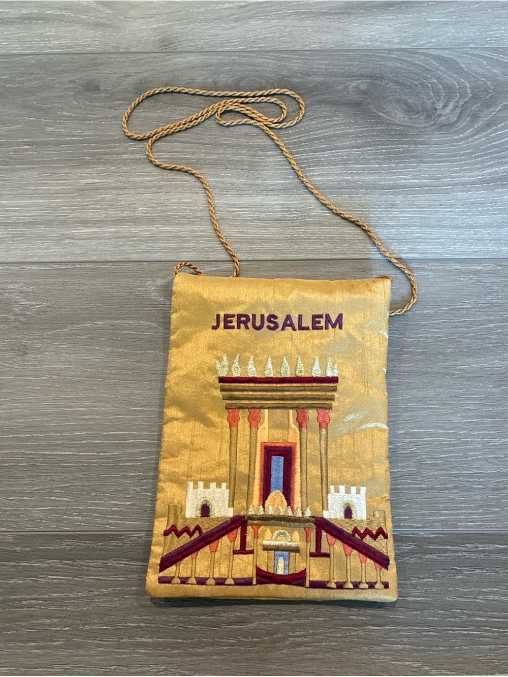 Jerusalem Embroidered Gold Silk Crossbody Bag